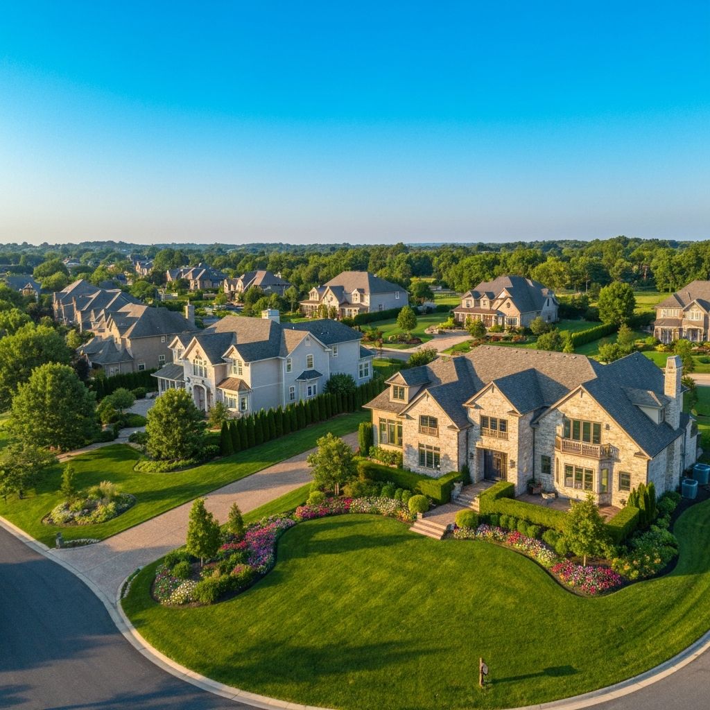 Aerial view of residential properties